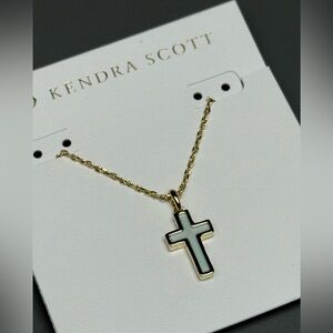 Kendra Scott Cross Gold Necklace in Matte Light Blue Dichroic